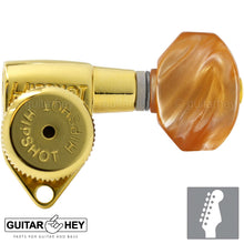 Load image into Gallery viewer, NEW Hipshot Grip-Lock STAGGERED LOCKING TUNERS 6 In Line AMBER Hex Keys - GOLD