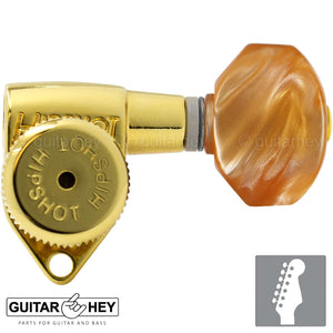 NEW Hipshot Grip-Lock STAGGERED LOCKING TUNERS 6 In Line AMBER Hex Keys - GOLD