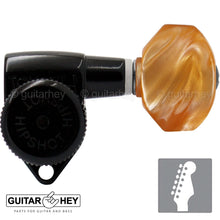 Load image into Gallery viewer, NEW Hipshot Grip-Lock STAGGERED LOCKING TUNERS 6 In Line AMBER Hex Keys - BLACK