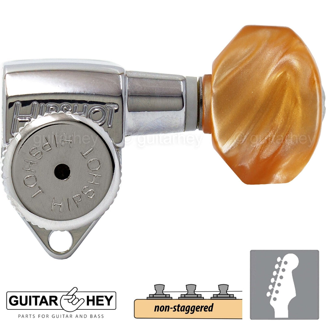 NEW Hipshot Grip-Lock NON-STAG Locking Tuners 6 In Line AMBER Hex Keys - CHROME