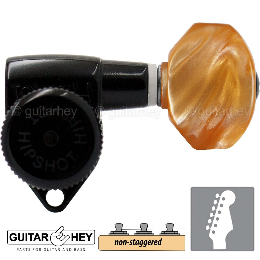 NEW Hipshot Grip-Lock NON-STAG Locking Tuners 6 In Line AMBER Hex Keys - BLACK