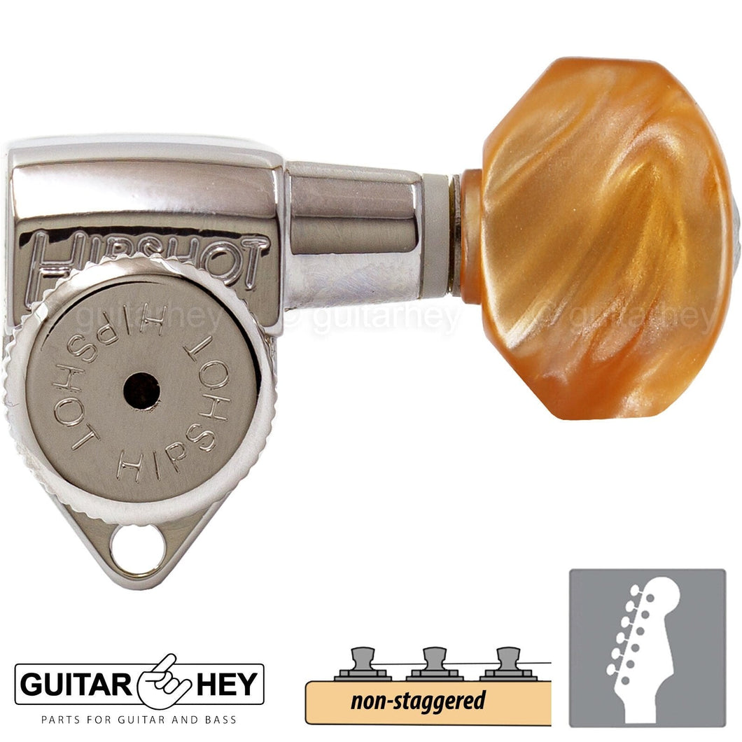 NEW Hipshot Grip-Lock NON-STAG Locking Tuners 6 In Line AMBER Hex Keys - NICKEL