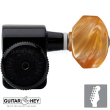 Load image into Gallery viewer, NEW Hipshot STAGGERED Tuners Fender® Directrofit™ LOCKING HEX Amber Keys - BLACK