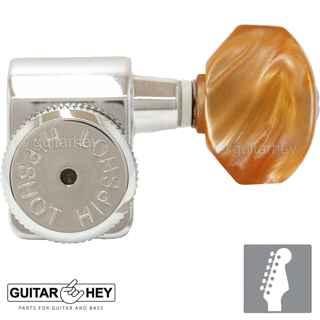 NEW Hipshot STAGGERED Tuners Fender® Directrofit™ LOCKING HEX Amber Keys, NICKEL