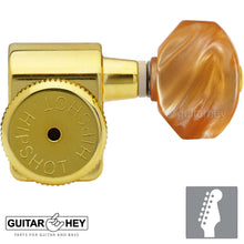 Load image into Gallery viewer, NEW Hipshot STAGGERED Tuners Fender® Directrofit™ LOCKING HEX Amber Keys - GOLD