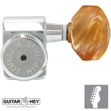 Load image into Gallery viewer, NEW Hipshot STAGGERED Tuners Fender® Directrofit™ LOCKING HEX Amber Keys, CHROME