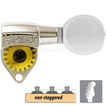 Load image into Gallery viewer, NEW Hipshot Classic 6 in Line Non-Staggered Open-Gear PEARLOID Buttons NICKEL