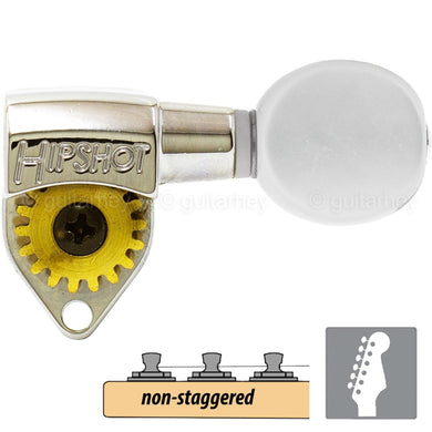 NEW Hipshot Classic 6 in Line Non-Staggered Open-Gear PEARLOID Buttons NICKEL