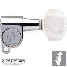 Load image into Gallery viewer, NEW Hipshot Classic Mini Tuners 6 in line STAGGERED w/ PEARL Buttons - CHROME