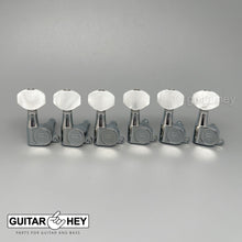 Load image into Gallery viewer, NEW Hipshot Classic Mini Tuners 6 in line STAGGERED w/ PEARL Buttons - CHROME