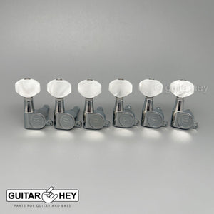 NEW Hipshot Classic Mini Tuners 6 in line STAGGERED w/ PEARL Buttons - CHROME