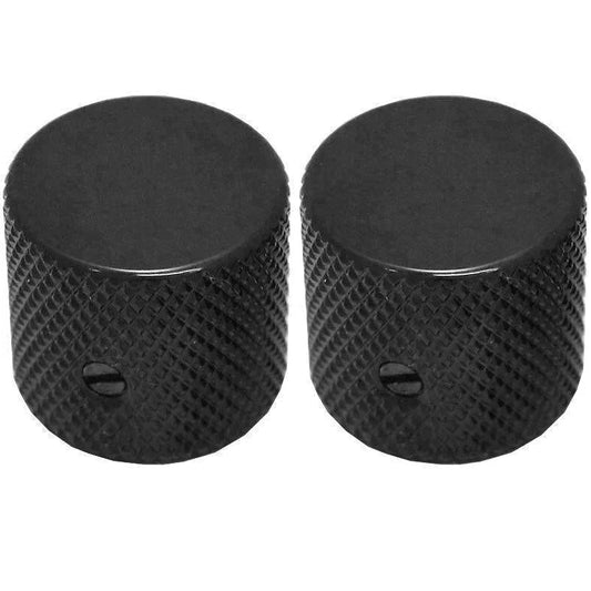 NEW (2) Black Brass Flat Barrel Knobs w/ Set Screw for Telecaster, Bass 6mm ID