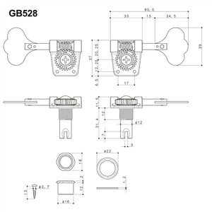 NEW Gotoh Res-O-Lite GB528 LEFTY HANDED Bass 4-in-Line Set Lightweight COSMO BK