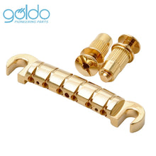 Load image into Gallery viewer, NEW Goldo HWGT Aluminum Tailpiece Wrapper M8 Spacing 3-1/4&quot; Studs - GOLD