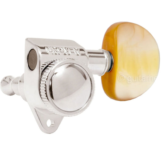 NEW Grover 502 LOCKING Tuners 3x3 Modern Gibson Les Paul AMBER Buttons - NICKEL