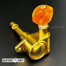 Load image into Gallery viewer, NEW Grover 106 Original Locking Rotomatic Tuners SMALL Amber Buttons 3x3 - GOLD