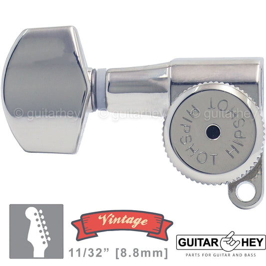 NEW Hipshot VINTAGE 6-in-Line Locking Tuners STAGGERED Left-Handed - CHROME