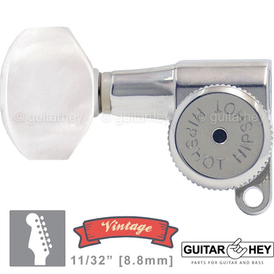 NEW Hipshot VINTAGE 6-in-Line Locking Tuners STAGGERED PEARL Left-Handed, CHROME