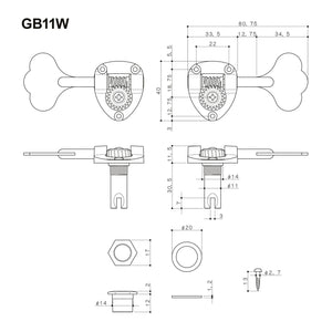 NEW Gotoh GB11W 4 in Line Bass Tuners Tuning Keys 20:1 LEFT-HANDED - GOLD