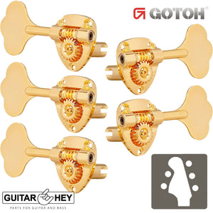 NEW Gotoh GB11W L2+R3 Bass Tuners 5-String Tuning Keys 20:1 Open-Gear 2x3 - GOLD