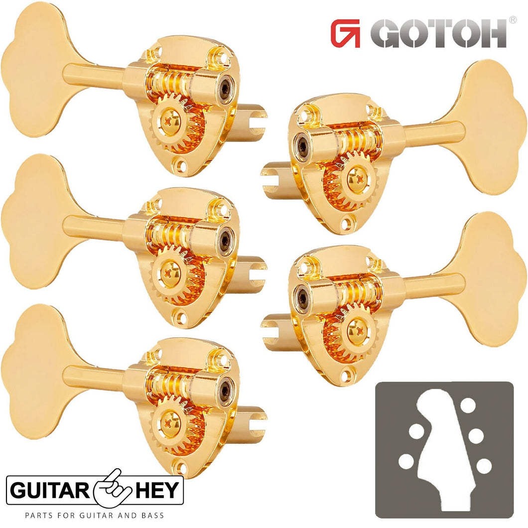 NEW Gotoh GB11W L2+R3 Bass Tuners 5-String Tuning Keys 20:1 Open-Gear 2x3 - GOLD