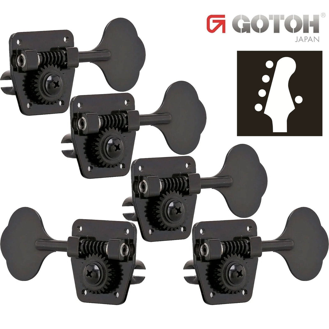 NEW Gotoh GB2 L4+R1 Clover Leaf 5-String Bass Tuners 26:1 Gear Ratio 4x1 - BLACK