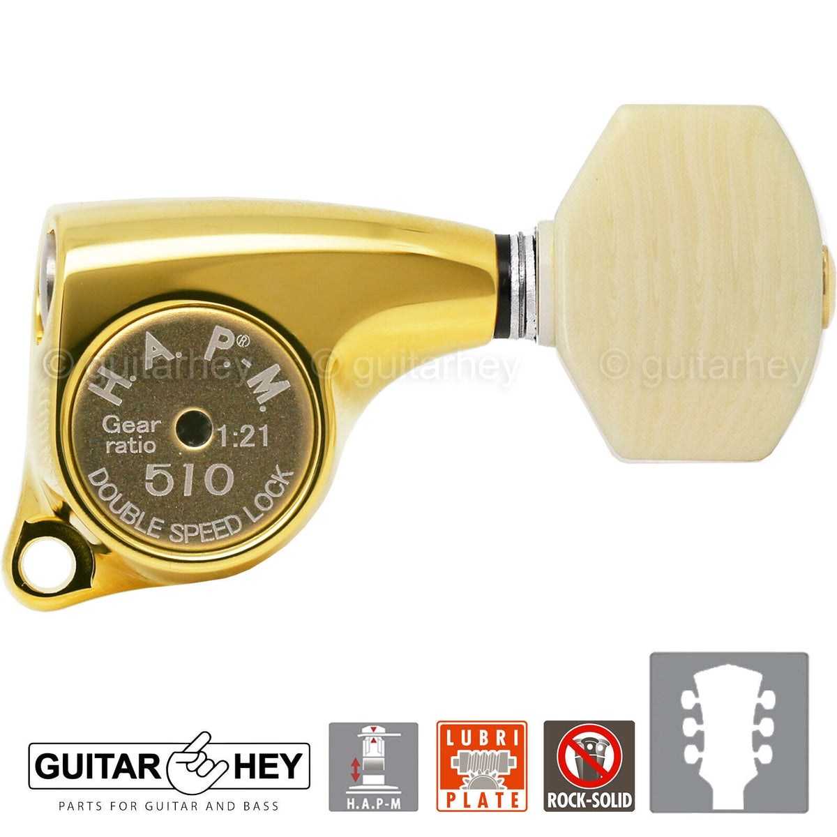 NEW Gotoh SGL510Z-M07 HAPM Locking Tuners Adj. Height 1:21 Gear Ratio 3x3 - GOLD
