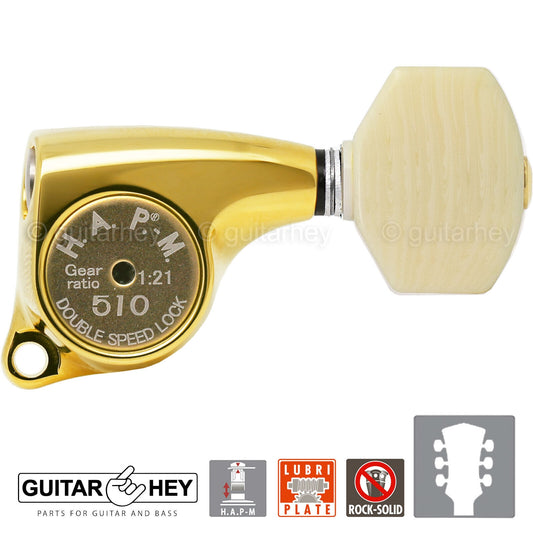NEW Gotoh SGL510Z-M07 HAPM Locking Tuners Adj. Height 1:21 Gear Ratio 3x3 - GOLD