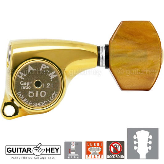 NEW Gotoh SGL510Z-P8 HAPM Locking Tuners Adj. Height 1:21 Gear Ratio 3x3 - GOLD