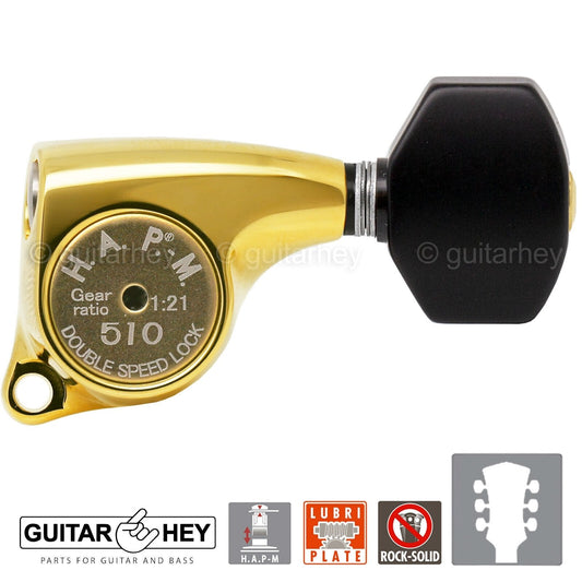 NEW Gotoh SGL510Z-B07 HAPM Locking Tuners Adj. Height 1:21 Gear Ratio 3x3 - GOLD
