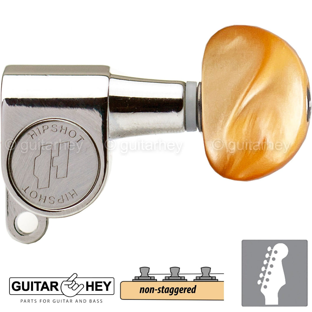 NEW Hipshot Mini Tuners Classic 6-In-Line Non-Staggered Closed-Gear Amber NICKEL