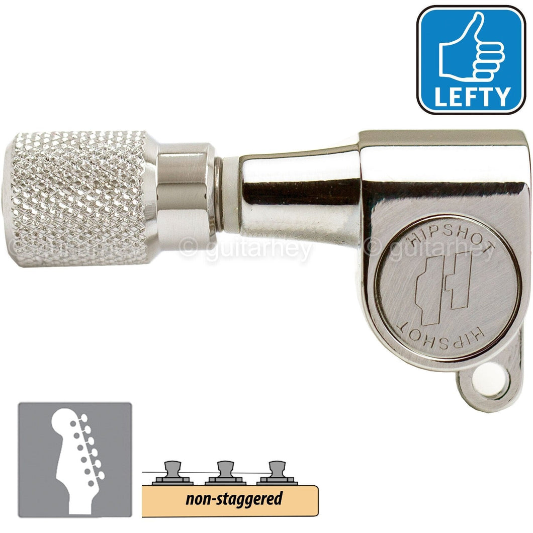 Hipshot Mini Tuners Set 6-In-Line Non-Staggered KNURLED Buttons LEFTY - NICKEL