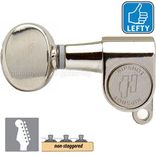 Load image into Gallery viewer, NEW Hipshot Mini Tuners Set 6-In-Line Non-Staggered OVAL Buttons LEFTY - NICKEL