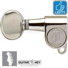 Load image into Gallery viewer, NEW Hipshot Mini Tuners Set 6-In-Line STAGGERED Small OVAL Buttons LEFTY, NICKEL