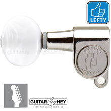 Load image into Gallery viewer, NEW Hipshot Mini Tuners Set 6-In-Line STAGGERED Oval PEARL Buttons LEFTY, NICKEL