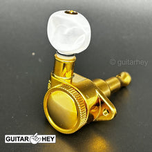 Load image into Gallery viewer, NEW Grover 502 LOCKING Tuners 3x3 Modern Gibson Les Paul OVAL PEARL Buttons GOLD