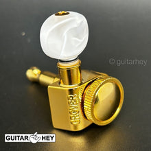 Load image into Gallery viewer, NEW Grover 502 LOCKING Tuners 3x3 Modern Gibson Les Paul OVAL PEARL Buttons GOLD