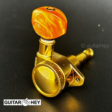 Load image into Gallery viewer, NEW Grover 502 LOCKING Tuners 3x3 Modern Gibson Les Paul HEX AMBER Buttons GOLD