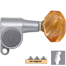 Load image into Gallery viewer, NEW Hipshot Classic Mini Tuners 6 in line NON-Staggered AMBER Buttons - SATIN