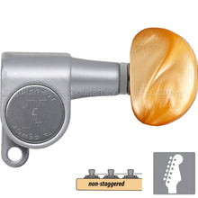 Load image into Gallery viewer, NEW Hipshot Classic Mini Tuners 6 in line NON-Staggered MOON AMBER Buttons SATIN