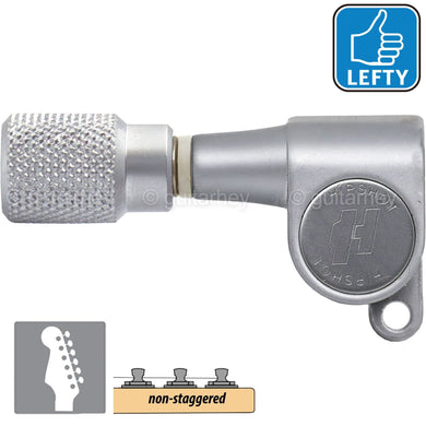 Hipshot Classic Mini Tuners LEFTY 6 in line NON-Staggered KNURLED Buttons, SATIN