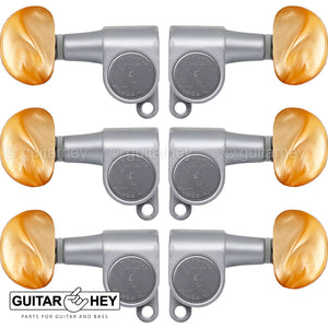 NEW Hipshot L3+R3 Classic Enclosed Mini Tuners MOON Amber 3x3 - SATIN CHROME