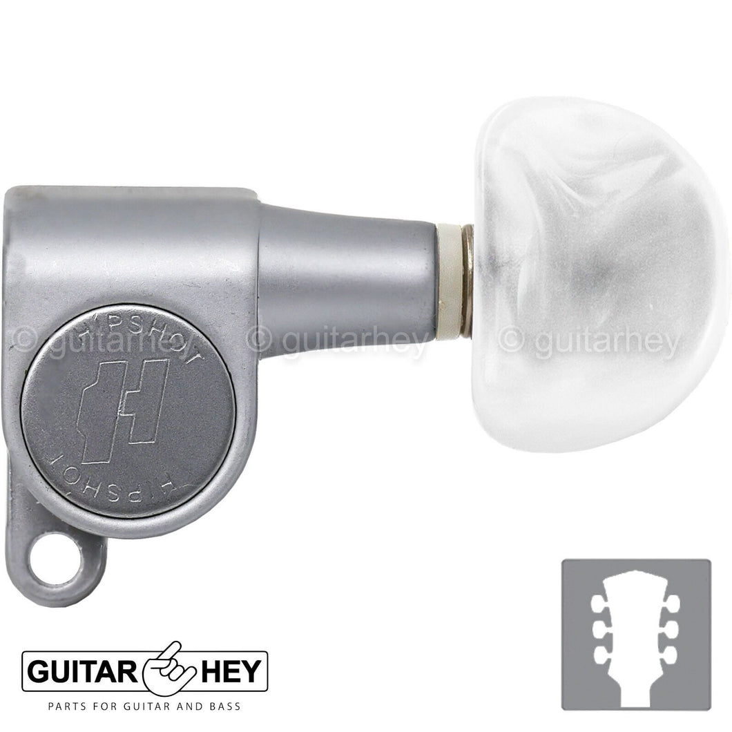 NEW Hipshot L3+R3 Classic Enclosed Mini Tuners MOON Pearloid 3x3 - SATIN CHROME