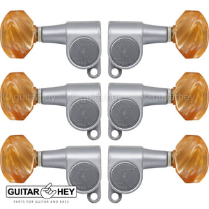 NEW Hipshot L3+R3 Classic Enclosed Mini Tuners HEX Amber 3x3 - SATIN CHROME