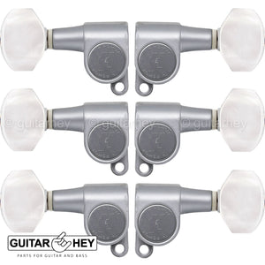 NEW Hipshot L3+R3 Classic Enclosed Mini Tuners HEX Pearloid 3x3 - SATIN CHROME