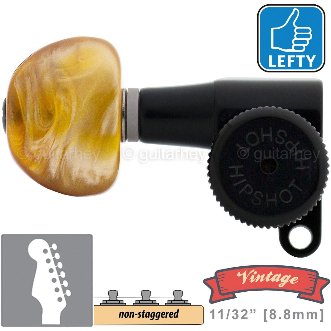 VINTAGE Hipshot 6-in-Line Locking Non-Staggered MOON Amber, LEFT-HANDED, BLACK