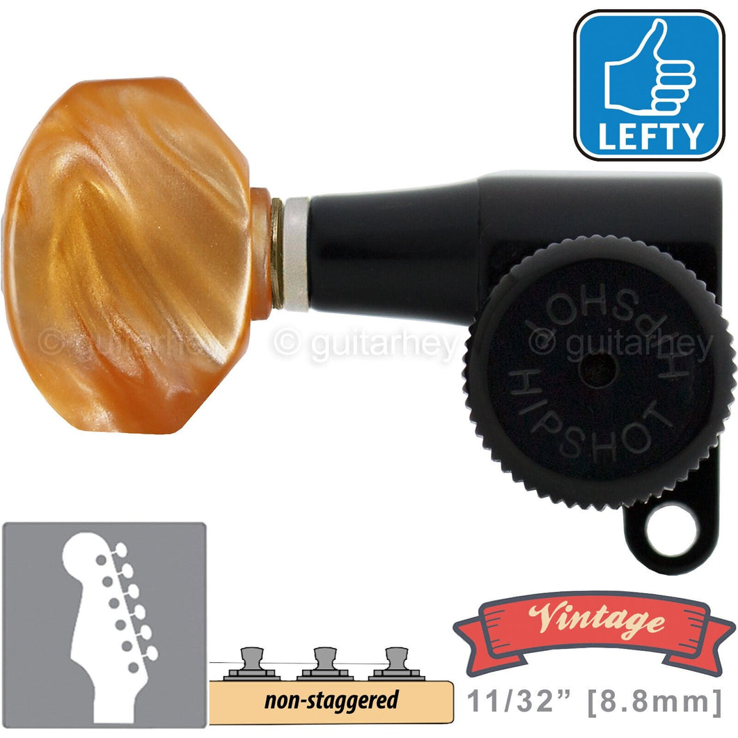 VINTAGE Hipshot 6-in-Line Locking Non-Staggered HEX Amber, LEFT-HANDED, BLACK