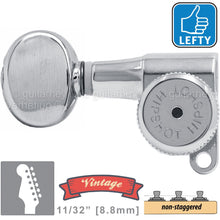 Load image into Gallery viewer, VINTAGE Hipshot 6-in-Line Locking NON-Staggered OVAL Buttons, LEFT-HAND, CHROME