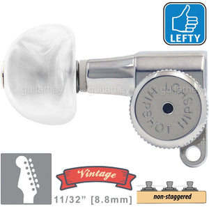 VINTAGE Hipshot 6-in-Line Locking NON-Staggered MOON Pearloid, LEFT-HAND, CHROME