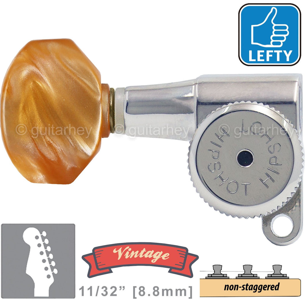 VINTAGE Hipshot 6-in-Line Locking NON-Staggered HEX Amber, LEFT-HAND, CHROME